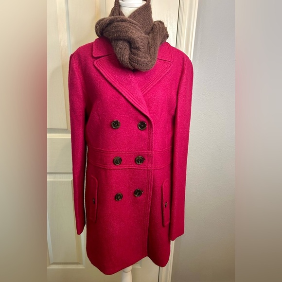 LOFT Jackets & Blazers - “Ann Taylor”LOFT Hot Pink Pea Coat with Wide Notched Lapel and Medium Length
